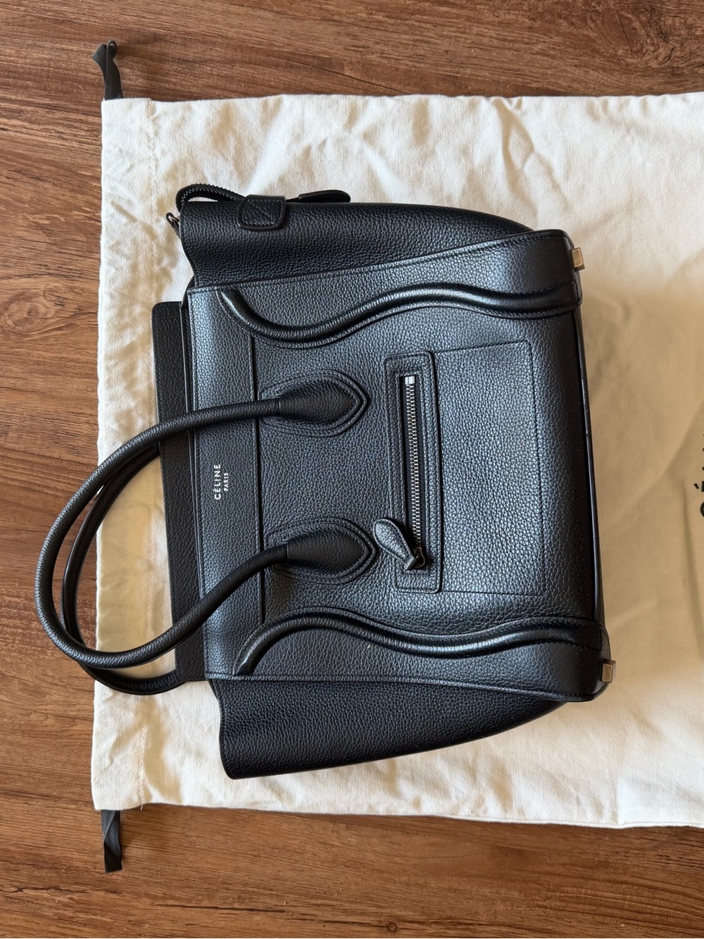 Celine Black Pebbled Leather Mini Luggage Tote